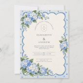 Invitation Mariage Hydrangea Rayée à Bordure Ondulée (Devant)