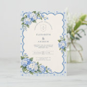 Invitation Mariage Hydrangea Rayée à Bordure Ondulée (Debout devant)