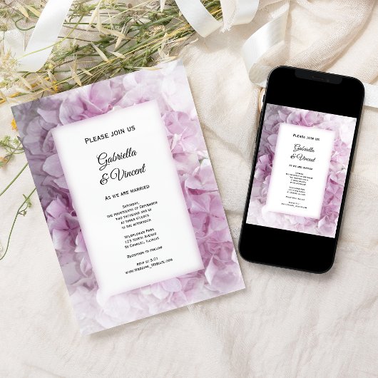 Invitation Mariage Hydrangea rose doux