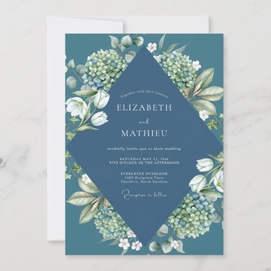 Invitation Mariage Hydrangea Tulipe Eucalyptus Ardoise (Devant)