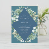 Invitation Mariage Hydrangea Tulipe Eucalyptus Ardoise (Debout devant)