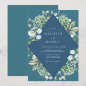 Invitation Mariage Hydrangea Tulipe Eucalyptus Ardoise (Devant / Derrière)
