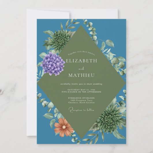 Invitation Mariage Hydrangea Violette Eucalyptus Cuivré (Devant)