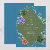 Invitation Mariage Hydrangea Violette Eucalyptus Cuivré (Devant / Derrière)