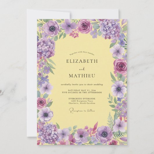 Invitation Mariage Hydrangea Violette Eucalyptus Ivoire (Devant)
