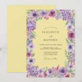 Invitation Mariage Hydrangea Violette Eucalyptus Ivoire (Devant / Derrière)