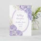 Invitation Mariage Hydrangeas Blanc Violet à pois (Debout devant)