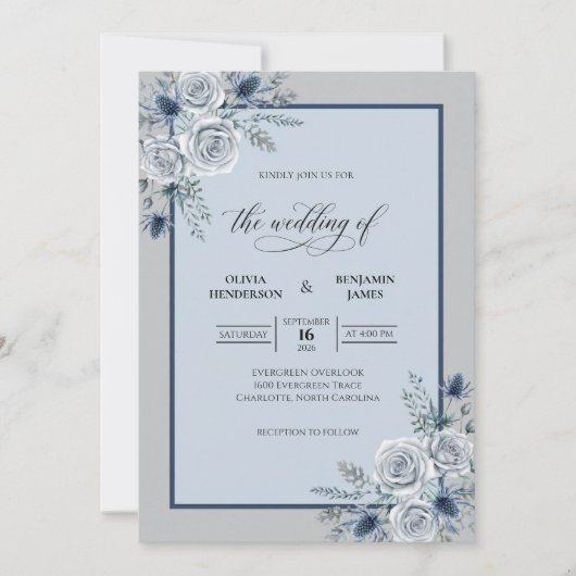 Invitation Mariage Ice Blue Bloom (Devant)