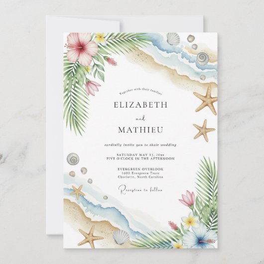 Invitation Mariage idyllique sur la côte de sable (Devant)