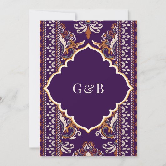 Invitation Mariage Ikat Anand Karaj Sikh violet foncé (Dos)