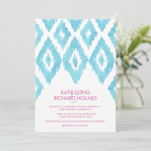 Invitation Mariage Ikat bleu (Debout devant)