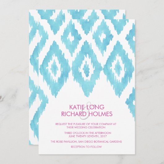Invitation Mariage Ikat bleu (Devant / Derrière)