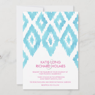 Invitation Mariage Ikat Bleu Turquoise