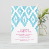 Invitation Mariage Ikat Bleu Turquoise (Debout devant)