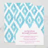 Invitation Mariage Ikat Bleu Turquoise (Devant / Derrière)