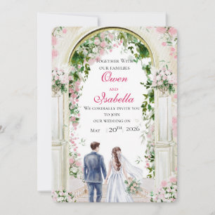 Invitation Mariage Illustration Florale de Lierre à Arche Dor