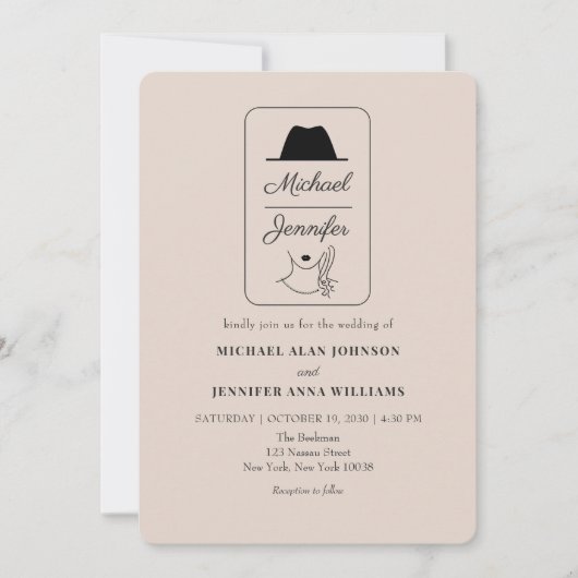 Invitation Mariage illustré avec code QR vintage (Devant)