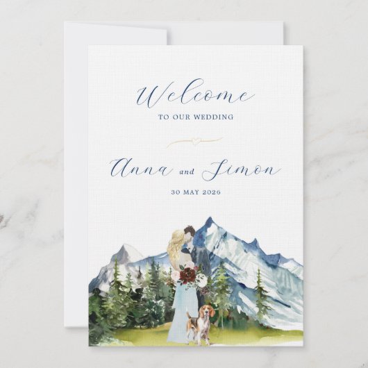 Invitation Mariage Illustré de Montagne Rustique  (Devant)