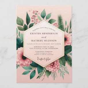 Invitation Mariage Illustré de Pivoine Rose