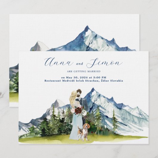 Invitation Mariage illustré de Rustic Mountain (Devant / Derrière)