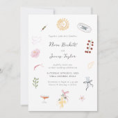 Invitation Mariage Illustré Fantaisiste et Coloré (Devant)