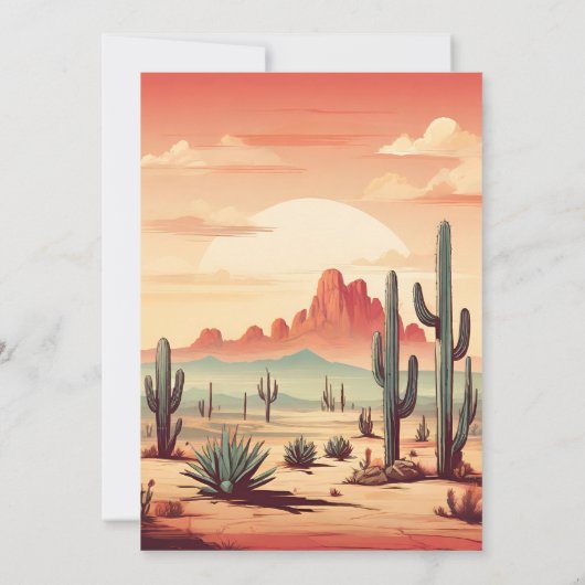 Invitation Mariage illustré Retro Desert Cactus (Dos)