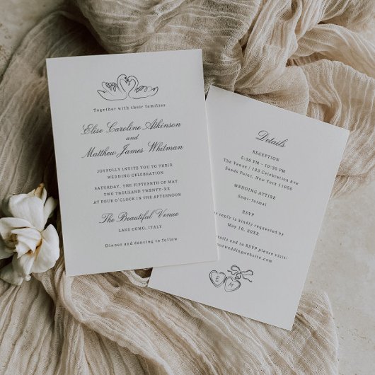 Invitation Mariage illustré tout-en-un des cygnes capricieux