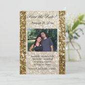 Invitation Mariage Imprimé Paillettes Or Élégant (Debout devant)