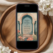 Invitation Mariage indien avec code QR et arche florale Lotus