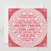 Invitation Mariage indien Bohemian Red & White Paisley (Dos)