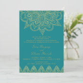 Invitation Mariage indien Bright Blue Green Gold Mehndi Hindu (Debout devant)