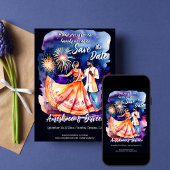 Invitation Mariage indien couple de danse feux d'artifice enr