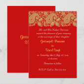 Invitation Mariage indien de Paisley rouge et or (Devant / Derrière)