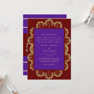 Invitation Mariage indien de style II rouge profond et violet