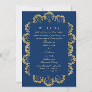 Invitation Mariage indien de style royal bleu et or