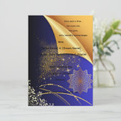 Invitation Mariage indien élégant bleu royal et or (Debout devant)