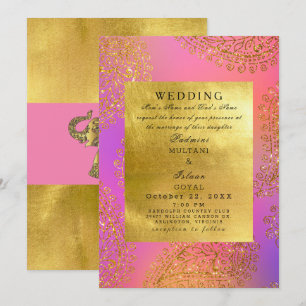 Invitation Mariage indien élégant de style or et rose