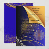 Invitation Mariage indien élégant royal bleu et or (Devant / Derrière)