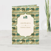 Invitation Mariage indien Emerald Green Gold Elephant (Devant)