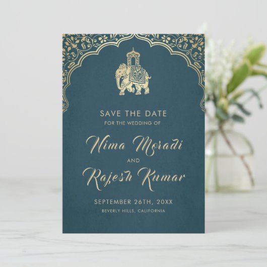 Invitation Mariage Indien Enregistrer La Date Gold Ganesha In (Debout devant)