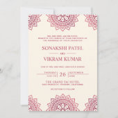 Invitation Mariage indien ethno-beige et rose mandala (Devant)