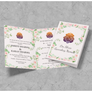 Invitation Mariage indien floral rose pastel