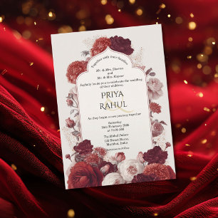 Invitation Mariage indien floral rouge vintage élégant