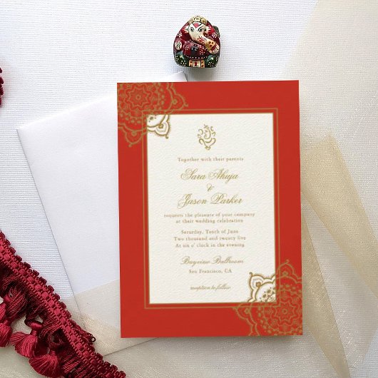 Invitation Mariage indien Ganesh Red & Gold Mandala
