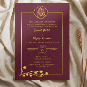 Invitation Mariage indien Ganesha Logo Éléments dorés