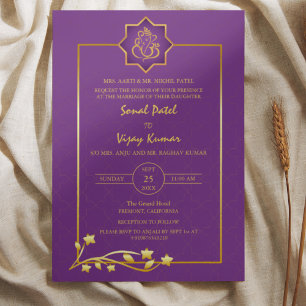 Invitation Mariage indien Ganesha Logo Éléments dorés