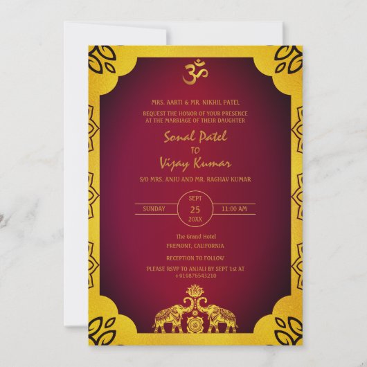 Invitation Mariage indien Golden Elements Om (Devant)