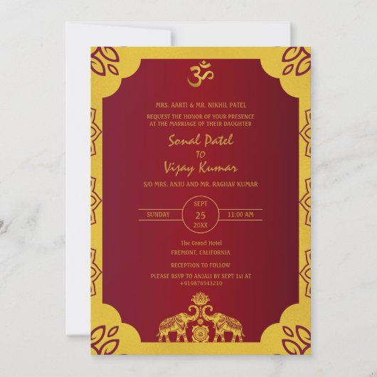 Invitation Mariage indien Golden Elements Om (Devant)