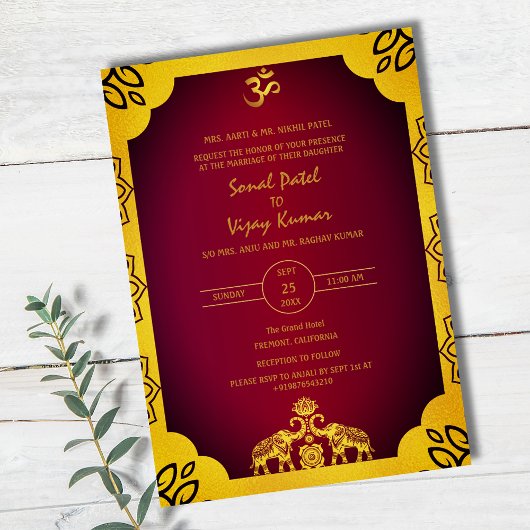 Invitation Mariage indien Golden Elements Om