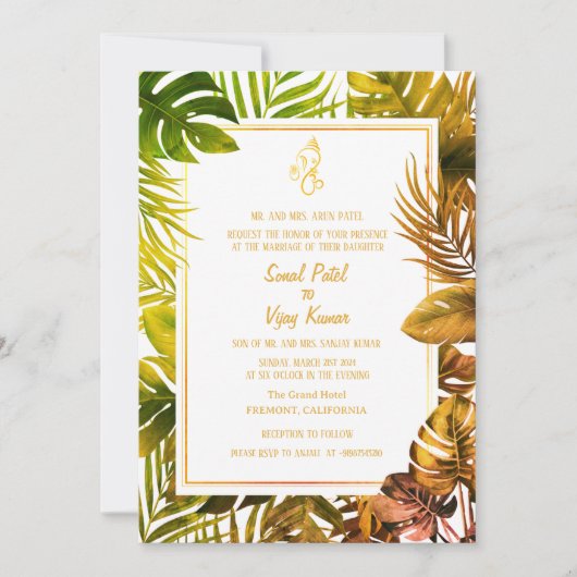 Invitation Mariage indien hindou Ganesha (Devant)